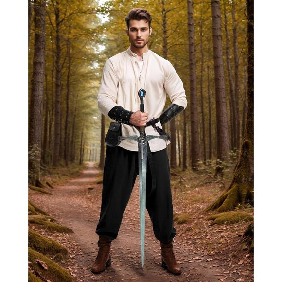 3PCS Renaissance Accessories Viking Medieval Belt Pouch Leather Bracers - Picture 2 of 8